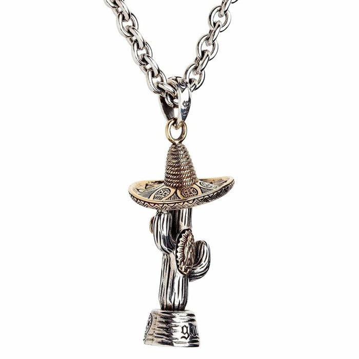 Handcrafted sterling silver cactus pendant with Guadalupe emblem on chain
