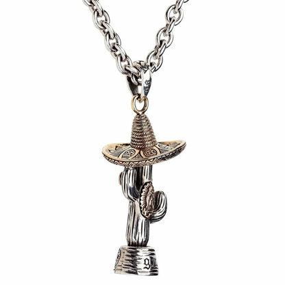 Handcrafted sterling silver cactus pendant with Guadalupe emblem on chain