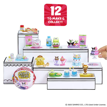 Miniature collectible figures with a display stand and '12 to make & collect' text.