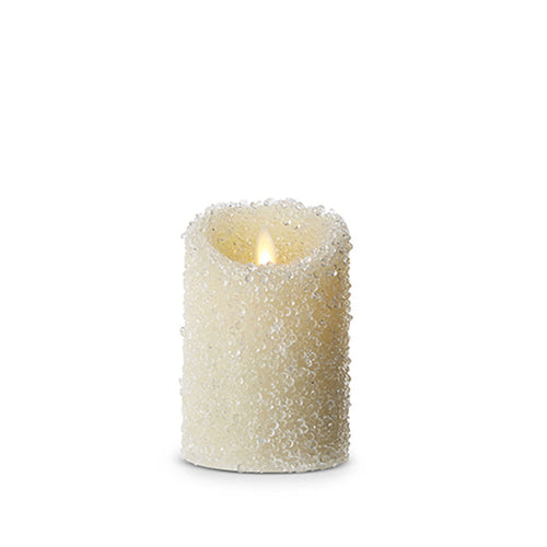 Moving Flame White Iced Pillar Candle