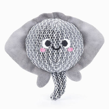 Hugsmart Products Inc dog toys Ocean Pals Stingray Smiley Face Super Ball Mesh Plush Dog Toy