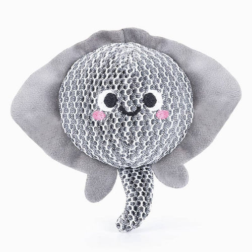 Hugsmart Products Inc dog toys Ocean Pals Stingray Smiley Face Super Ball Mesh Plush Dog Toy