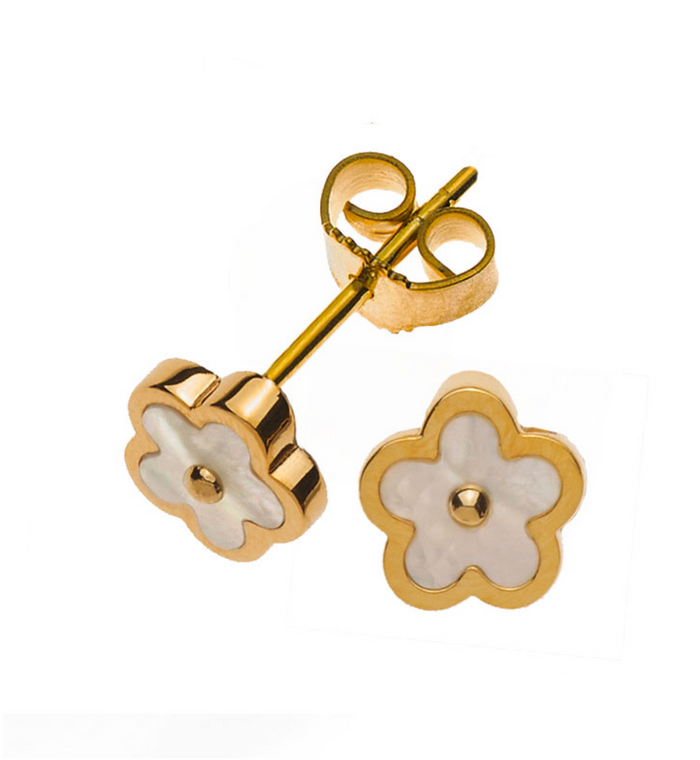 Ohrringe Gelbgold 375/9K mit Perlmutt Element in Blumenform - OPE8021