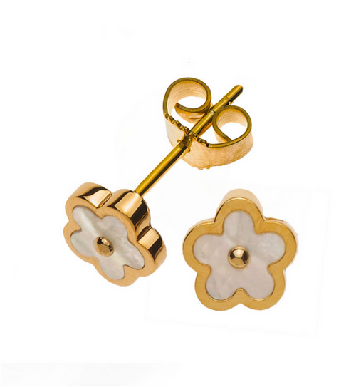 Ohrringe Gelbgold 375/9K mit Perlmutt Element in Blumenform - OPE8021