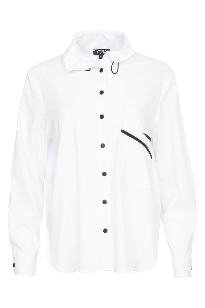 Ora 127 Shirt White With Black Pocket Detail - Dotique - Ora