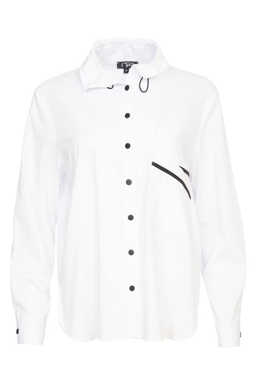 Ora 127 Shirt White With Black Pocket Detail - Dotique - Ora
