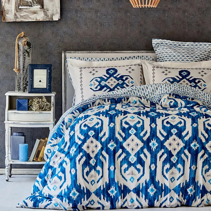 Parure de lit Karaca Home Neos pour lit double, 100% coton, bleu