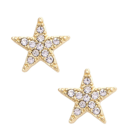 Pave Star Stud Earrings in Shiny Gold