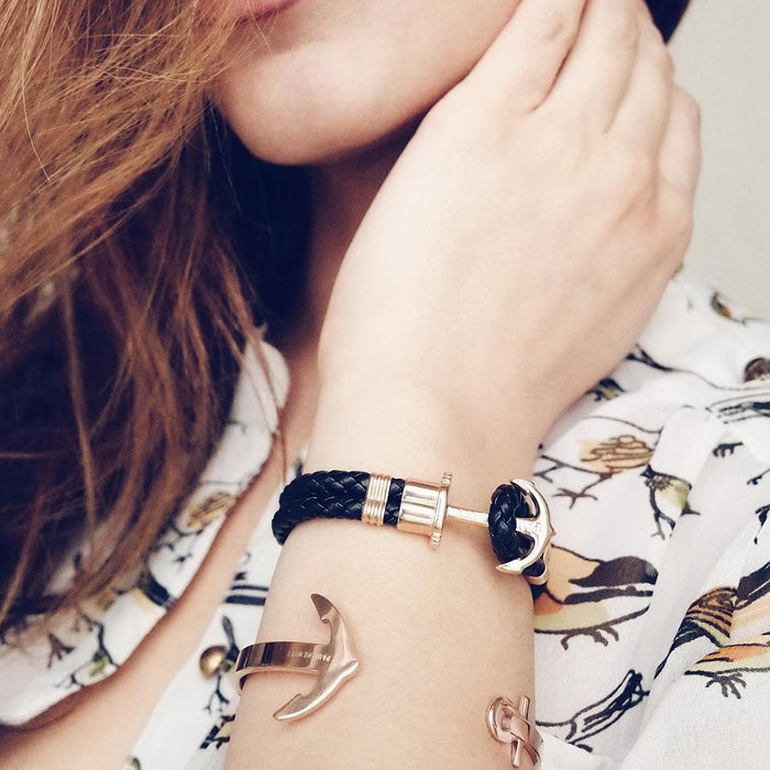 Ankerarmband Phrep Roségold Leder Schwarz