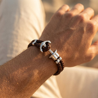 Phrep Armband Silber Leder Braun