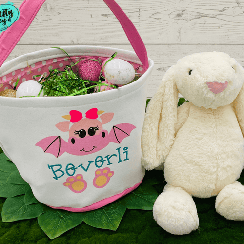 Pink Baby Dragon Easter Baskets-Personalized-Embroidered