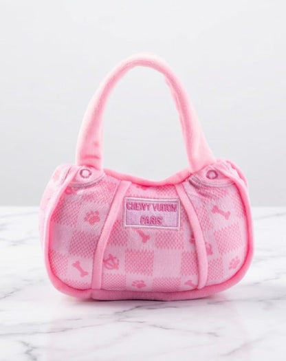 Pink Checker Chewy Handbag Plush Squeaky Dog Toy - 2 Sizes
