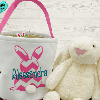 Pink Chevron Easter Bunny Baskets-Personalized-Embroidered