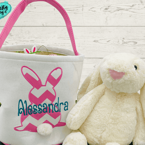 Pink Chevron Easter Bunny Baskets-Personalized-Embroidered