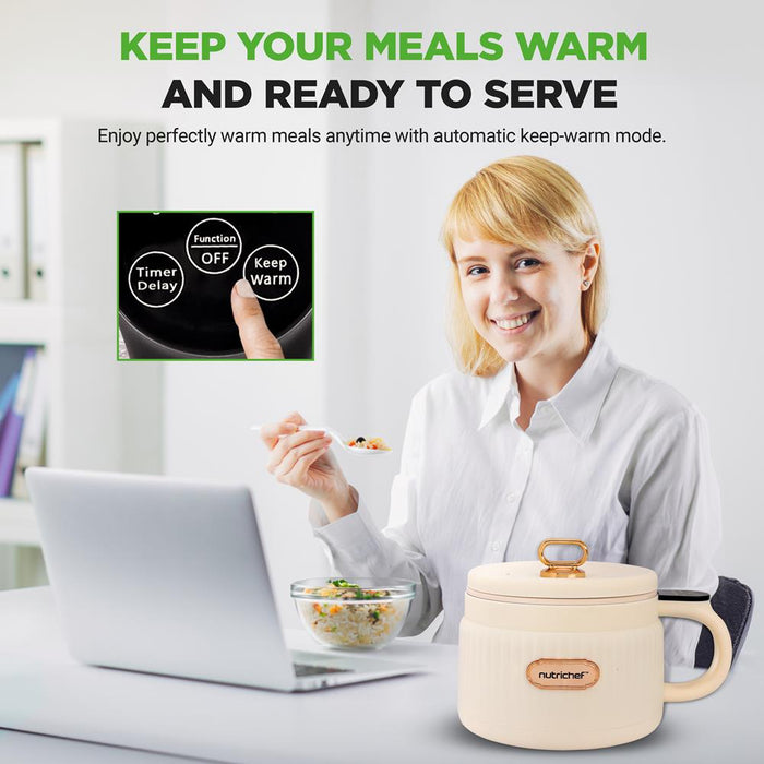 Portable Rice Cooker, Rapid Cooking, Non-Stick Ceramic, White