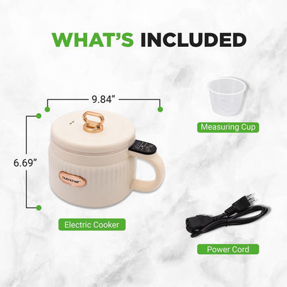Portable Rice Cooker, Rapid Cooking, Non-Stick Ceramic, White