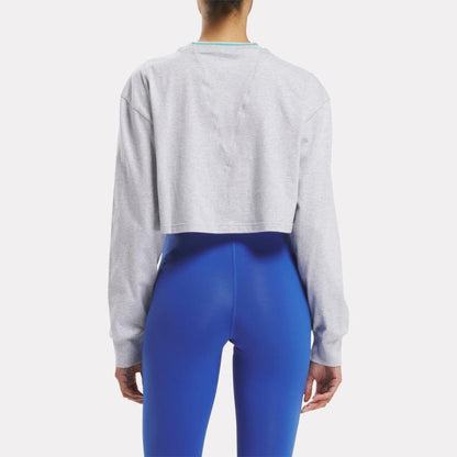 Reebok Apparel Women Team Long Sleeve Crop Top LIGHT GREY HEATHER