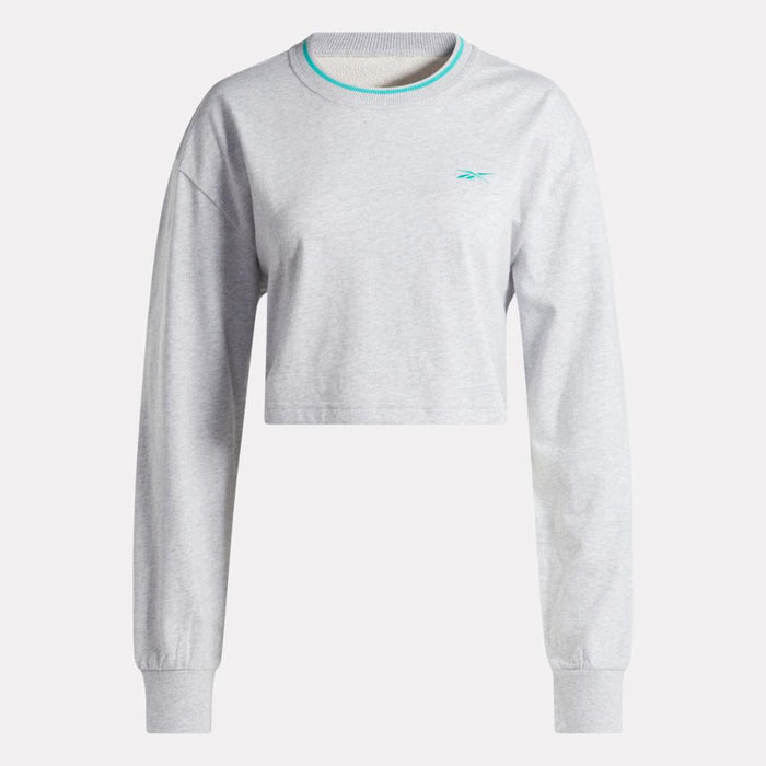 Reebok Apparel Women Team Long Sleeve Crop Top LIGHT GREY HEATHER