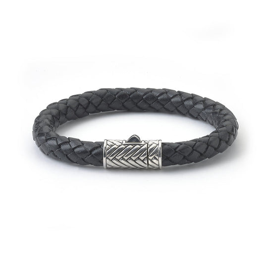 Samuel B. Leather Men's Bracelet with Sterling Silver Textured Clasp
