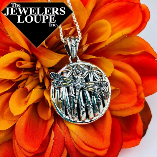 Samuel B. Sterling Silver and 18K Yellow Gold Bamboo and Dragonfly Pendant