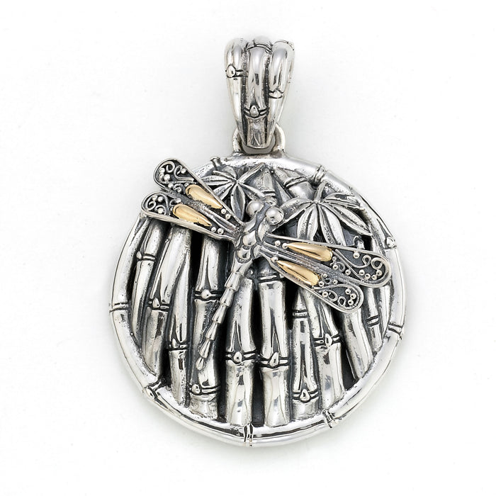 Samuel B Sterling Silver and 18K Yellow Gold Bamboo and Dragonfly Pendant