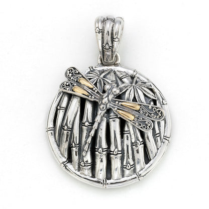 Samuel B Sterling Silver and 18K Yellow Gold Bamboo and Dragonfly Pendant