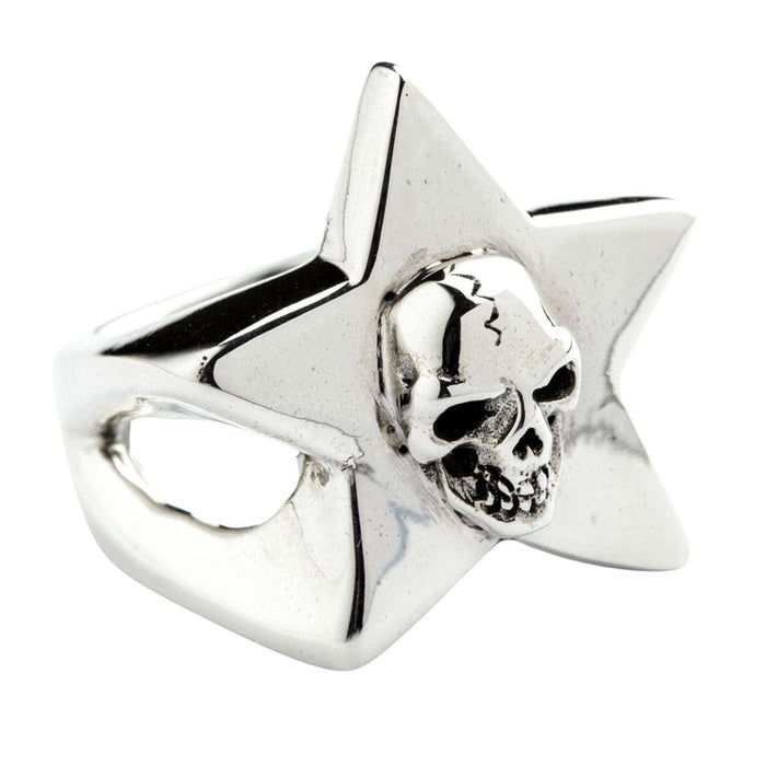 Gothic skull star ring 925 sterling silver angled view with star shape