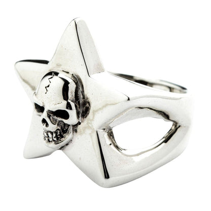 Sterling silver skull ring side profile showing star silhouette and open band