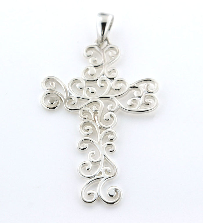 Southern Gates Sterling Silver Large Swirl Cross Pendant