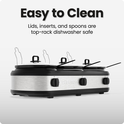 Stainless-Steel Triple Slow Cooker & Buffet Server
