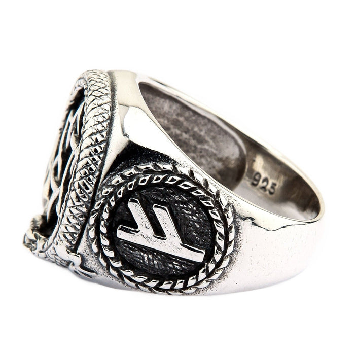 The inside of the solid silver gothic alchemist ring, showing the 925 stamp.