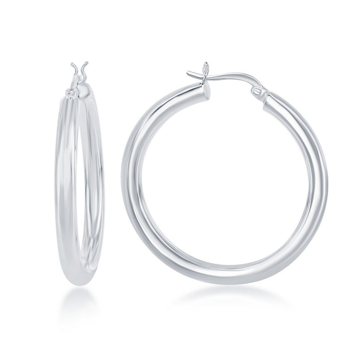 Sterling Silver 4x40mm High-Polished Hoop Earrings
