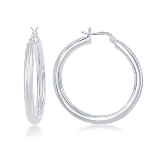Sterling Silver 4x40mm High-Polished Hoop Earrings