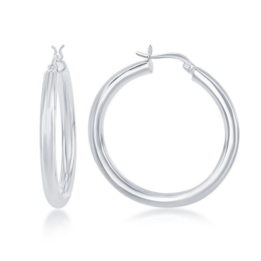 Sterling Silver 4x40mm High-Polished Hoop Earrings