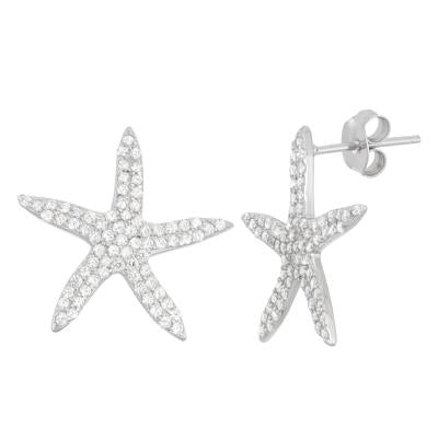 Sterling Silver and Cubic Zirconia Starfish Earrings