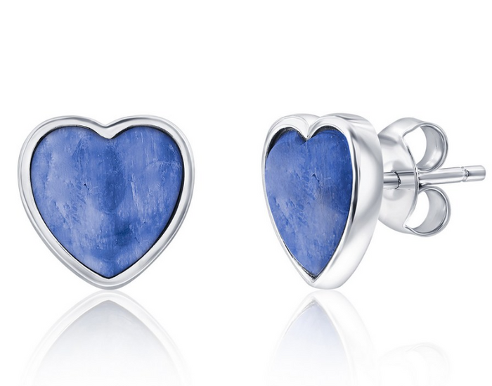 Sterling Silver, Bezel-Set Heart Studs - Kyanite
