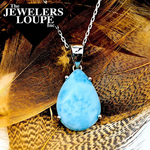Sterling Silver Larimar Teardrop Pendant with 18" Sterling Silver Chain.