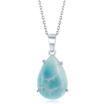 Sterling Silver Blue Larimar Teardrop Drop Necklace