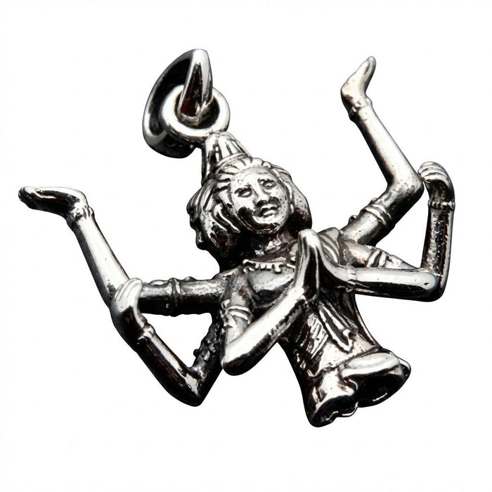 Angled perspective of the .925 silver Brahma pendant, highlighting the four distinct faces and extended arms.