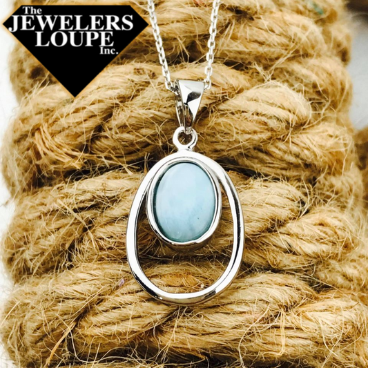 Sterling Silver Double Oval and Blue Larimar Necklace