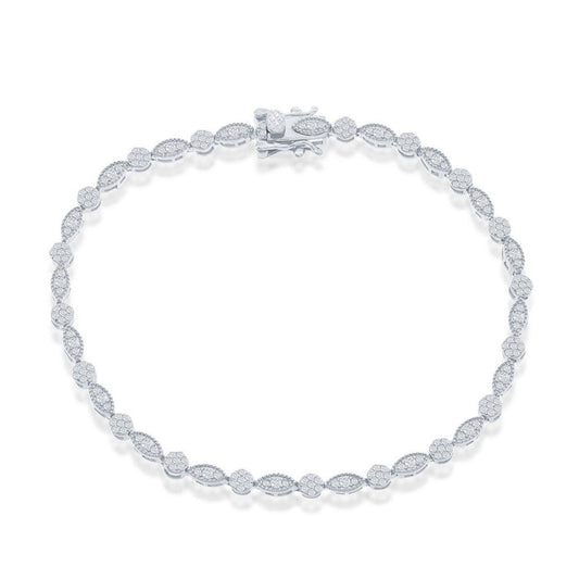 Sterling Silver Round and Marquise Shapes Cubic Zirconia Tennis Bracelet 7.5".