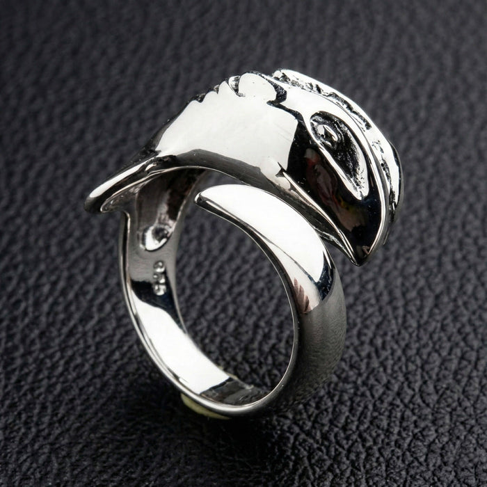 The inside of the shark wrap ring, showing the 925 sterling silver hallmark.