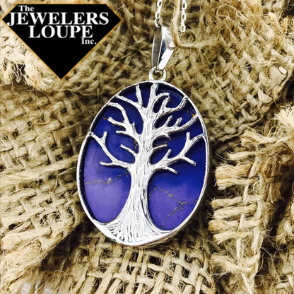 Sterling Silver Tree of Life and Oval Lapis Pendant