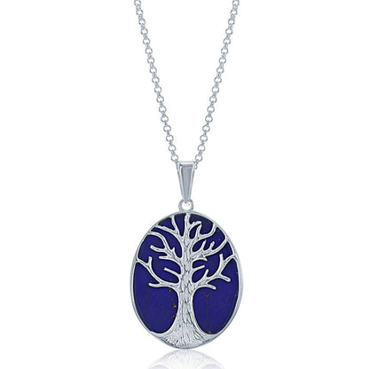 Sterling Silver Tree of Life and Oval Lapis Pendant