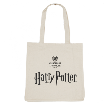 Beige tote bag with 'Harry Potter' and Warner Bros. Studio Tour Tokyo logos on a white background