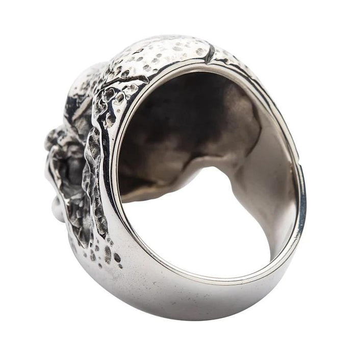Inside view of the smooth, solid sterling silver band of the tough head skull ring.