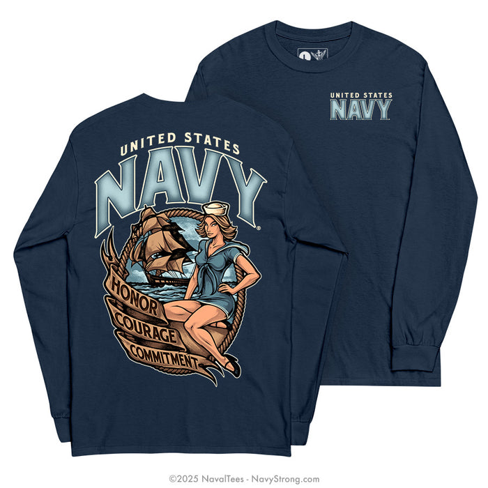 "USN Pinup" Long Sleeve Tee | Navy