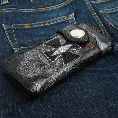Vintage Skull Genuine Stingray Leather Men's Biker Wallet [3]
