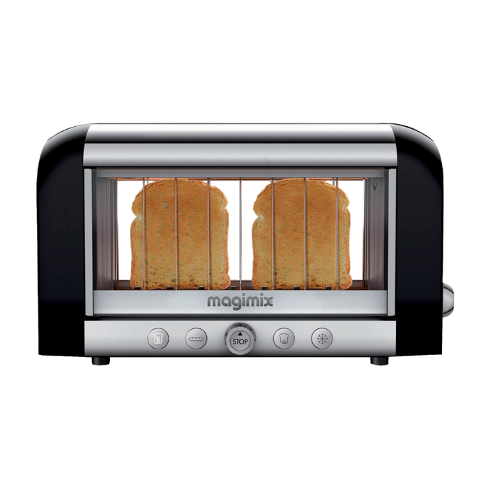 Black and silver Magimix Vision Toaster with bread toasting inside