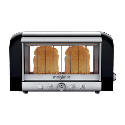 Black and silver Magimix Vision Toaster with bread toasting inside